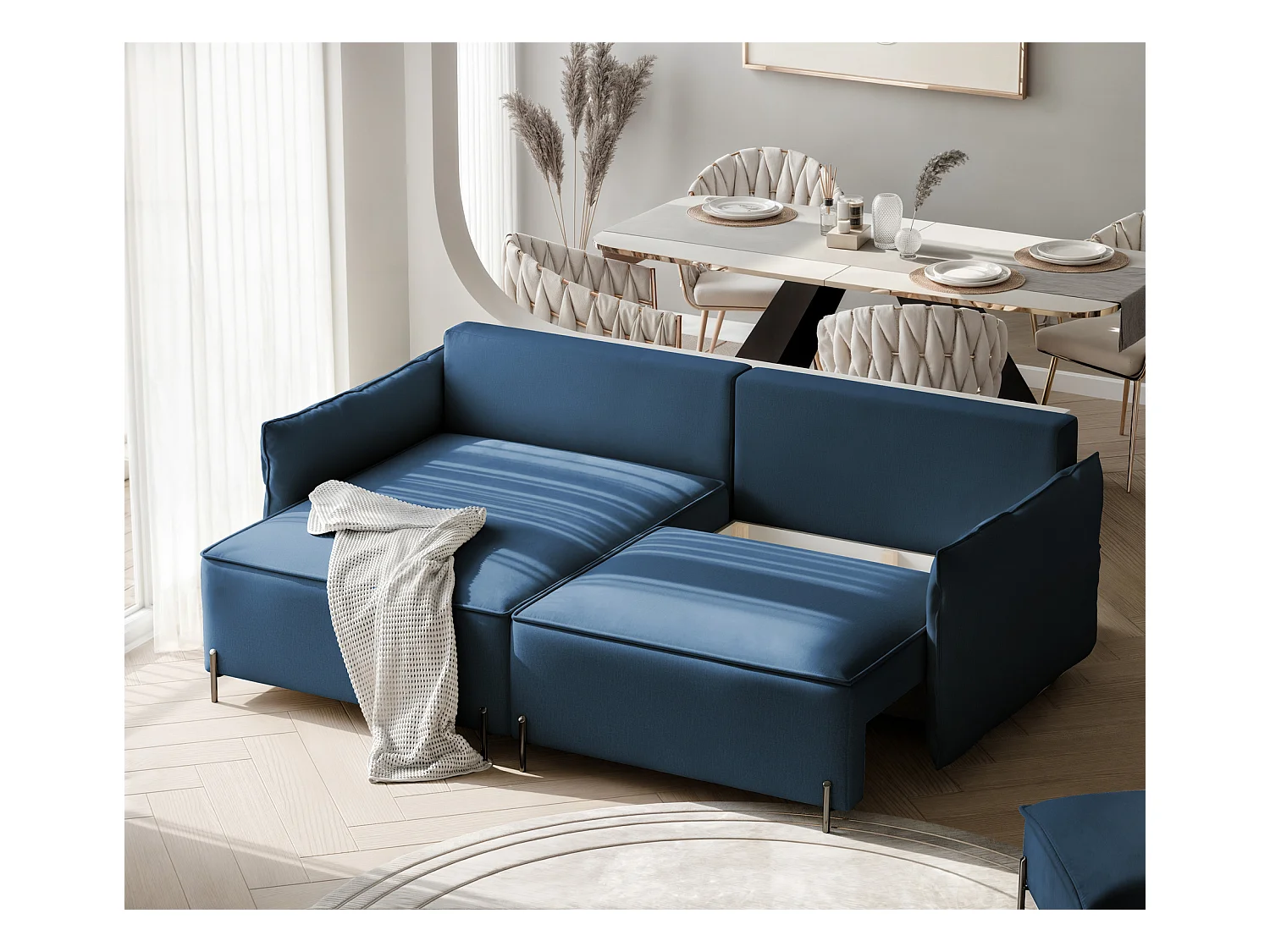 Canapé d'angle gauche convertible, bleu