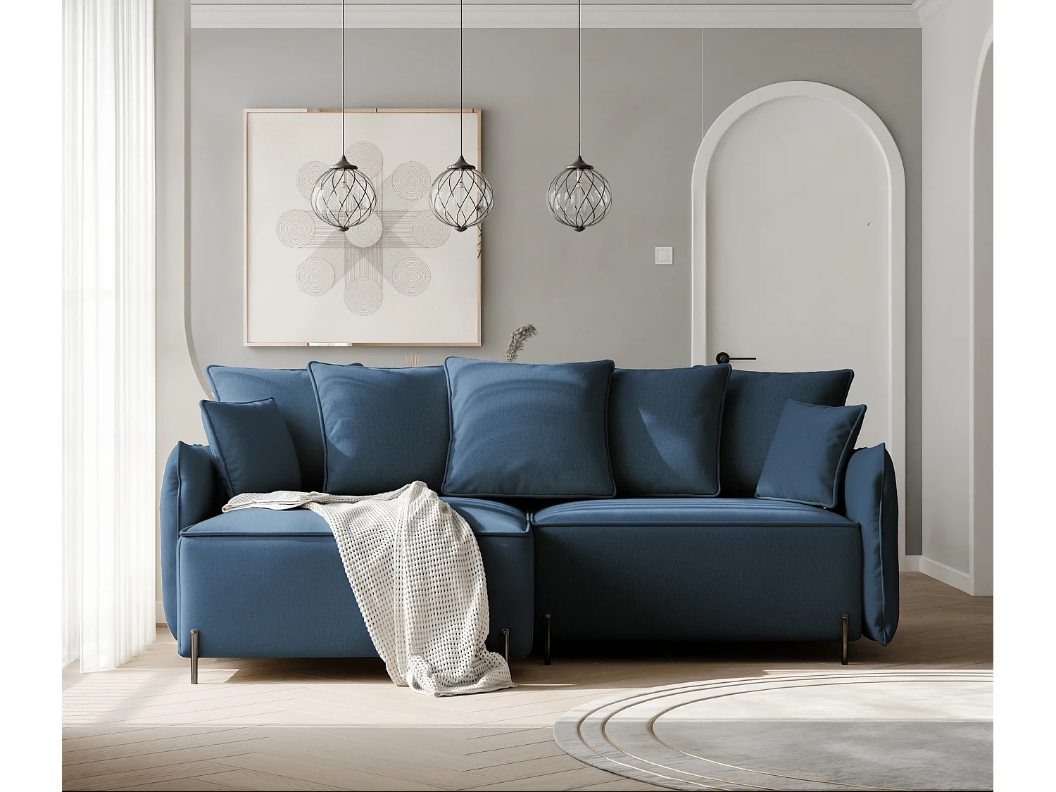 Canapé d'angle gauche convertible, bleu