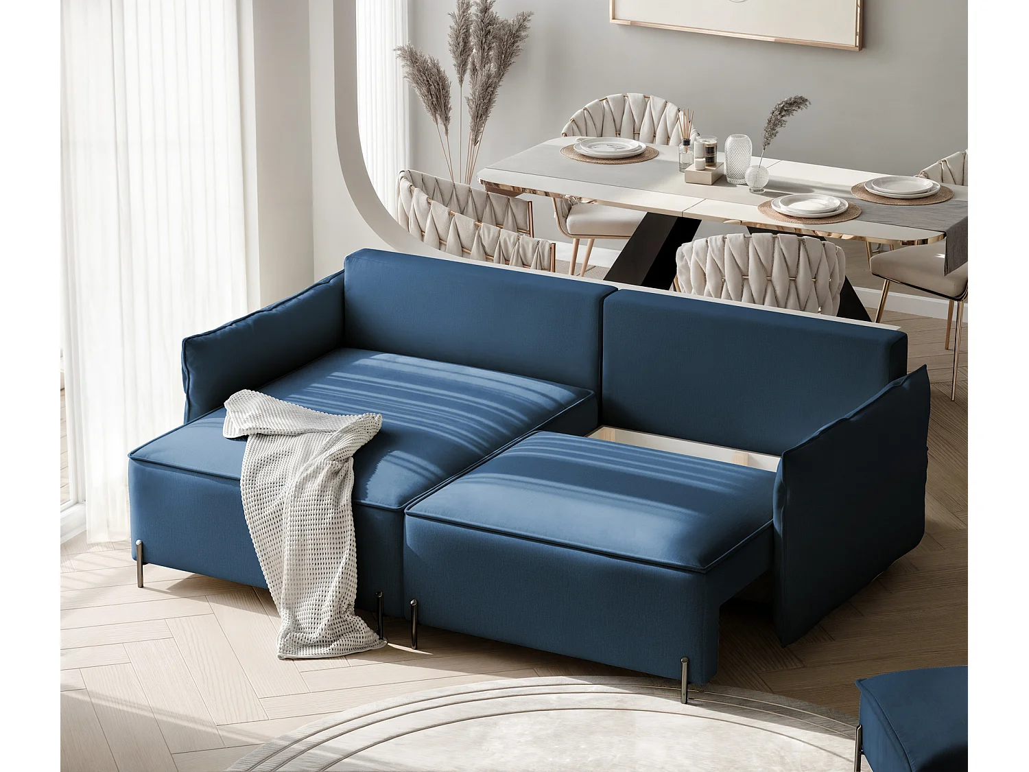 Canapé d'angle gauche convertible, bleu