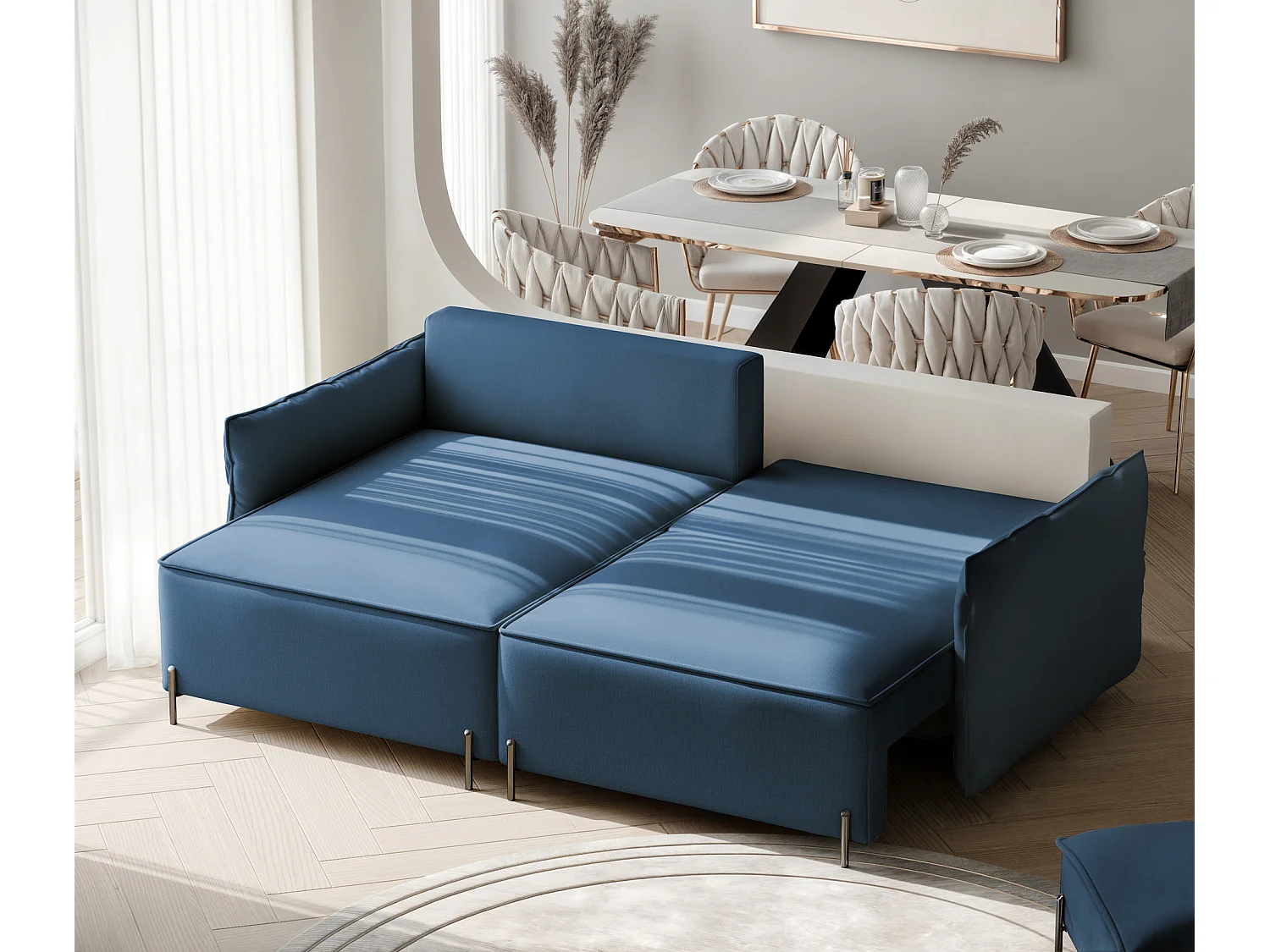 Canapé d'angle gauche convertible, bleu