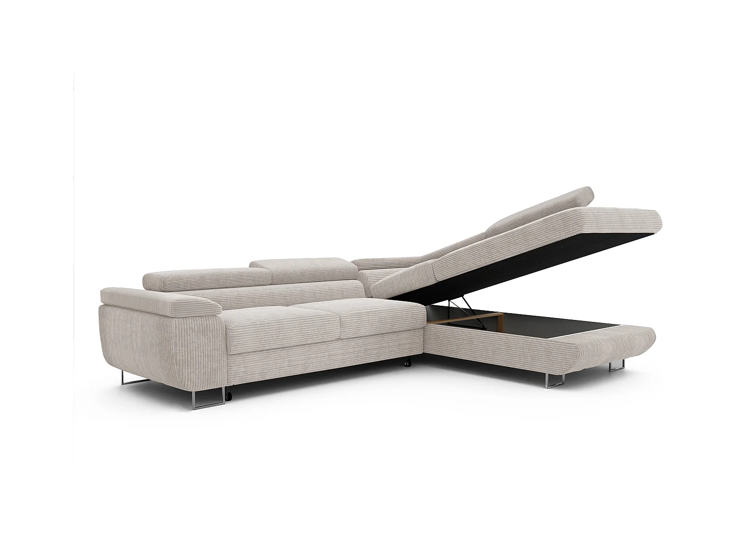 Canapé d'angle droit convertible en tissu beige