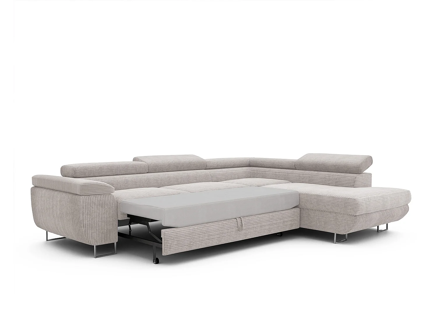 Canapé d'angle droit convertible en tissu beige