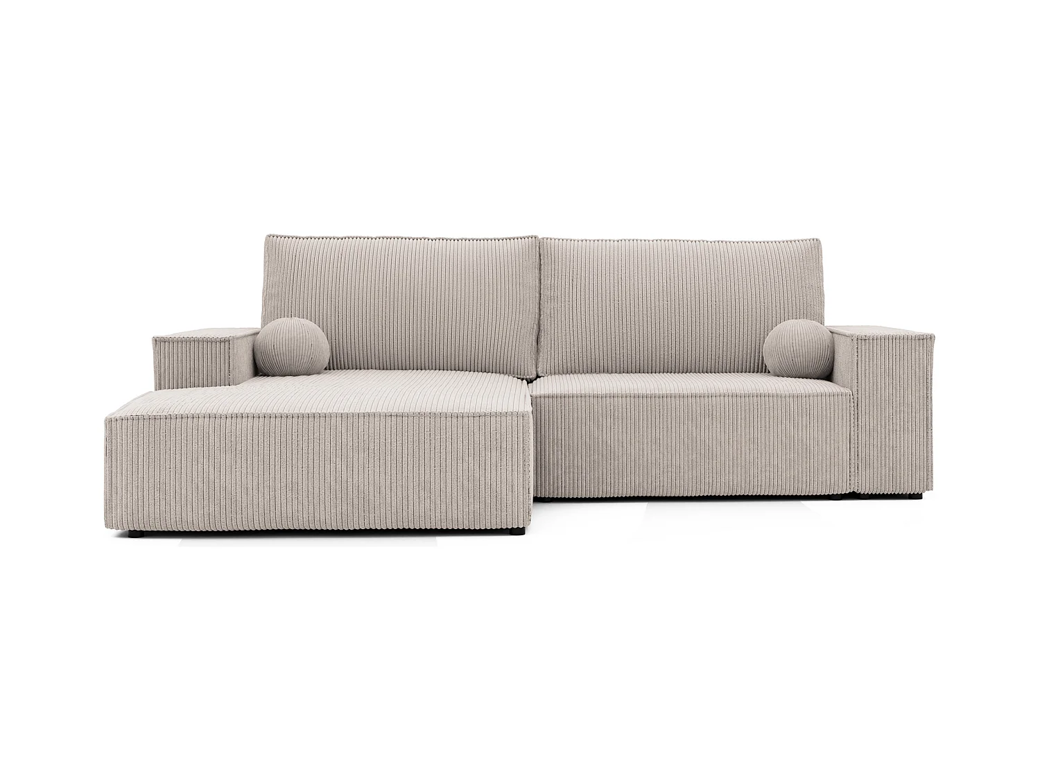 Canapé d'angle gauche convertible en velours côtelé, beige