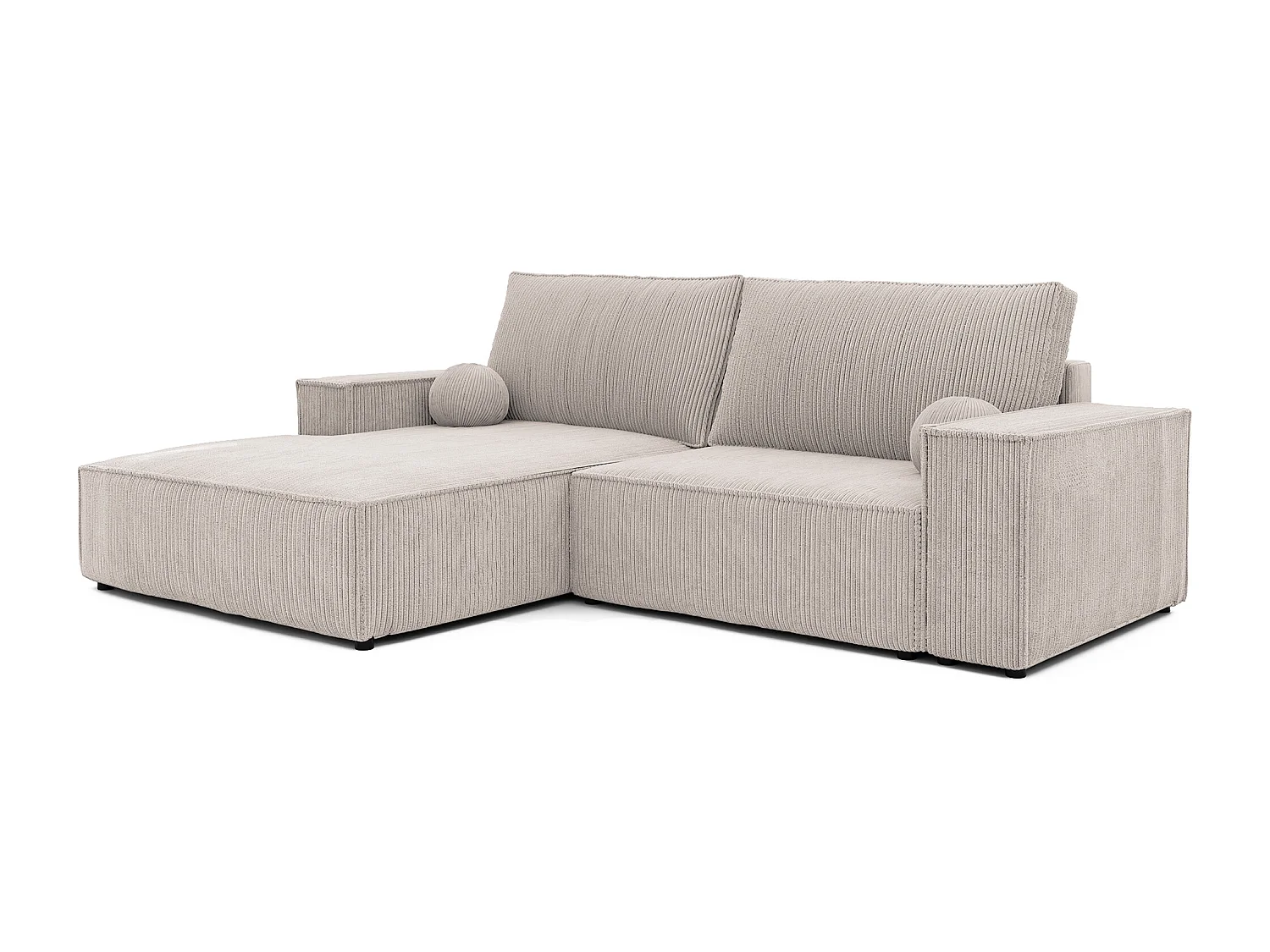 Canapé d'angle gauche convertible en velours côtelé, beige