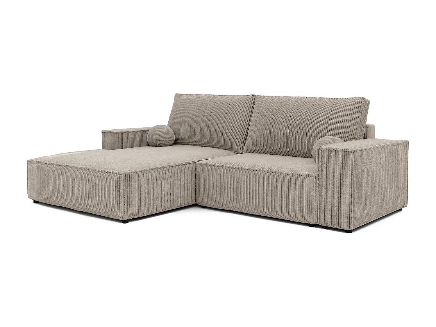 Canapé d'angle gauche convertible en velours côtelé, cappuccino
