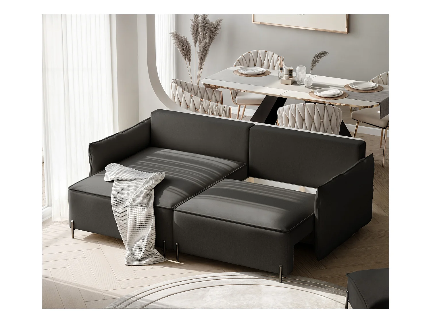 Canapé d'angle gauche convertible, noir