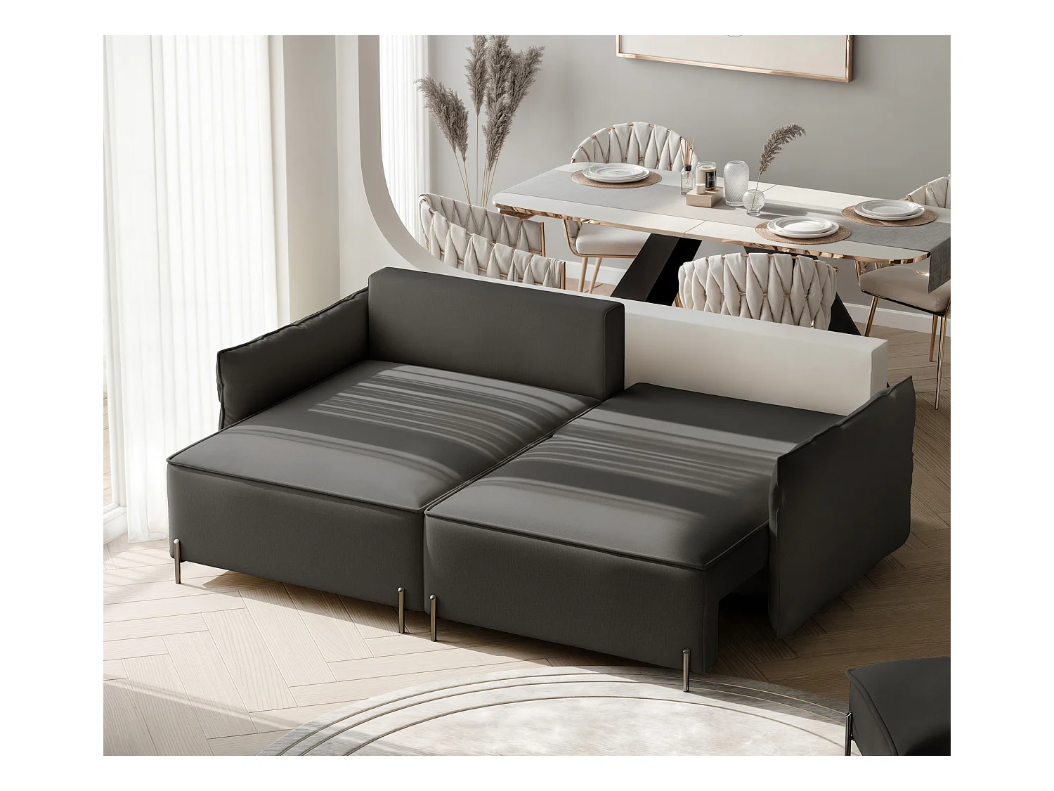 Canapé d'angle gauche convertible, noir