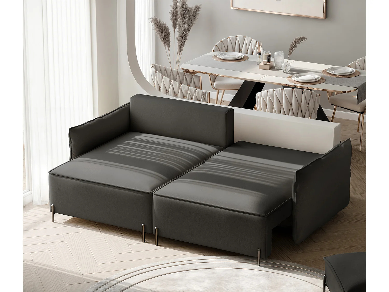 Canapé d'angle gauche convertible, noir