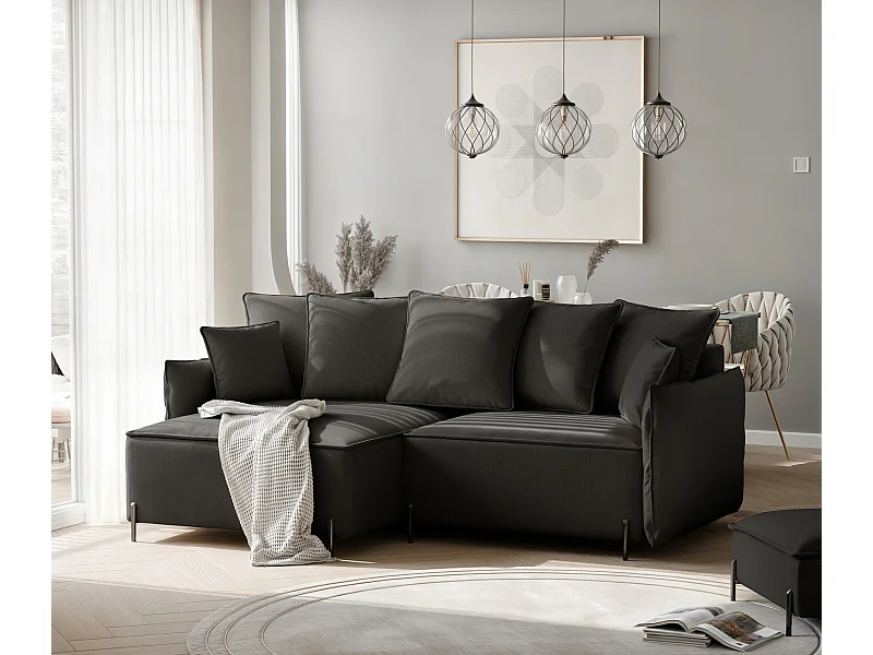 Canapé d'angle gauche convertible, noir