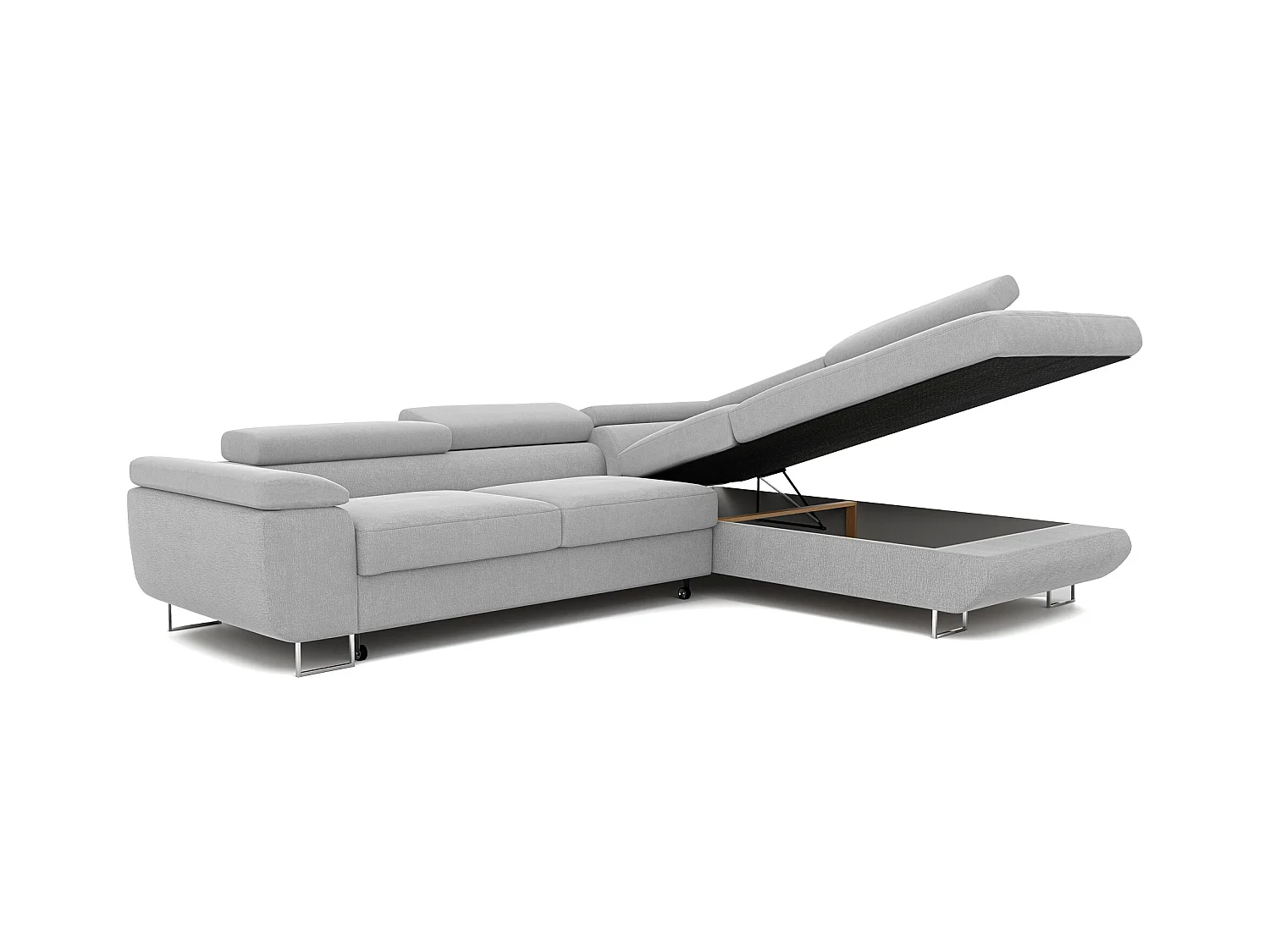 Canapé d'angle droit convertible en tissu gris clair