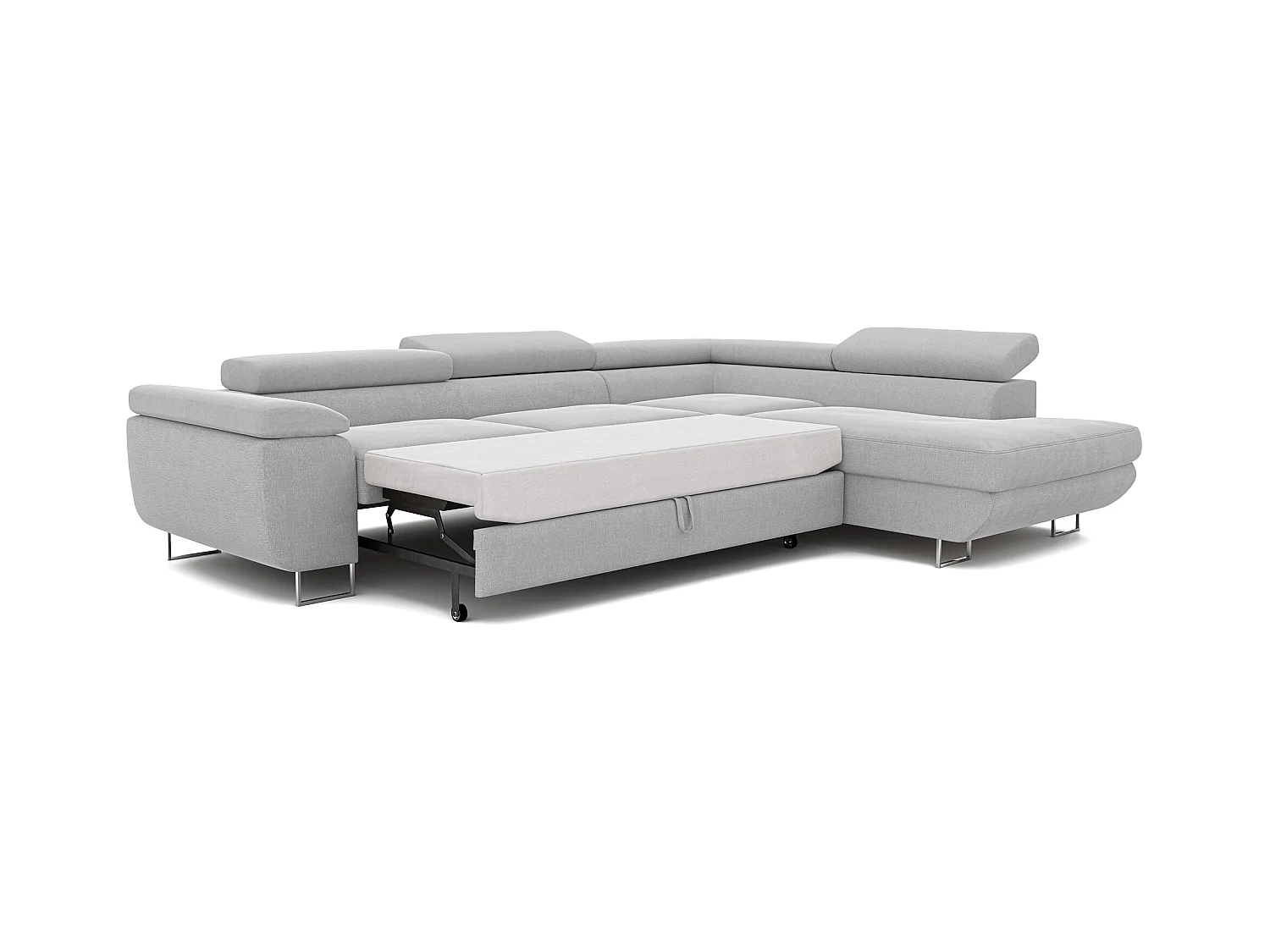 Canapé d'angle droit convertible en tissu gris clair