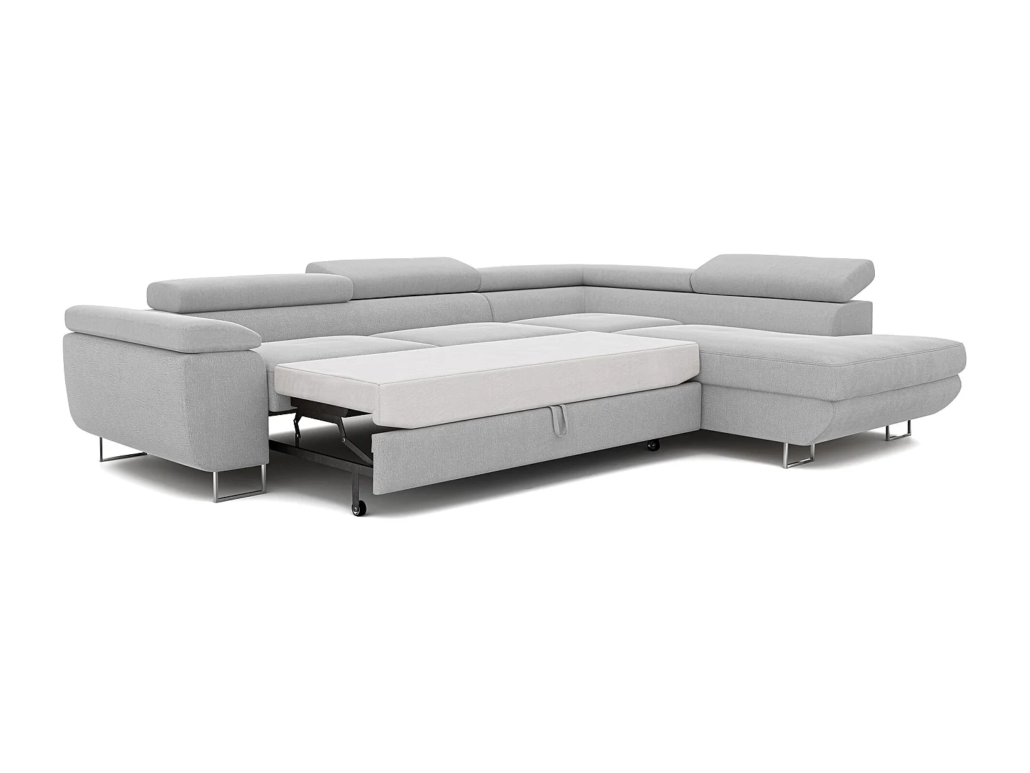 Canapé d'angle droit convertible en tissu gris clair