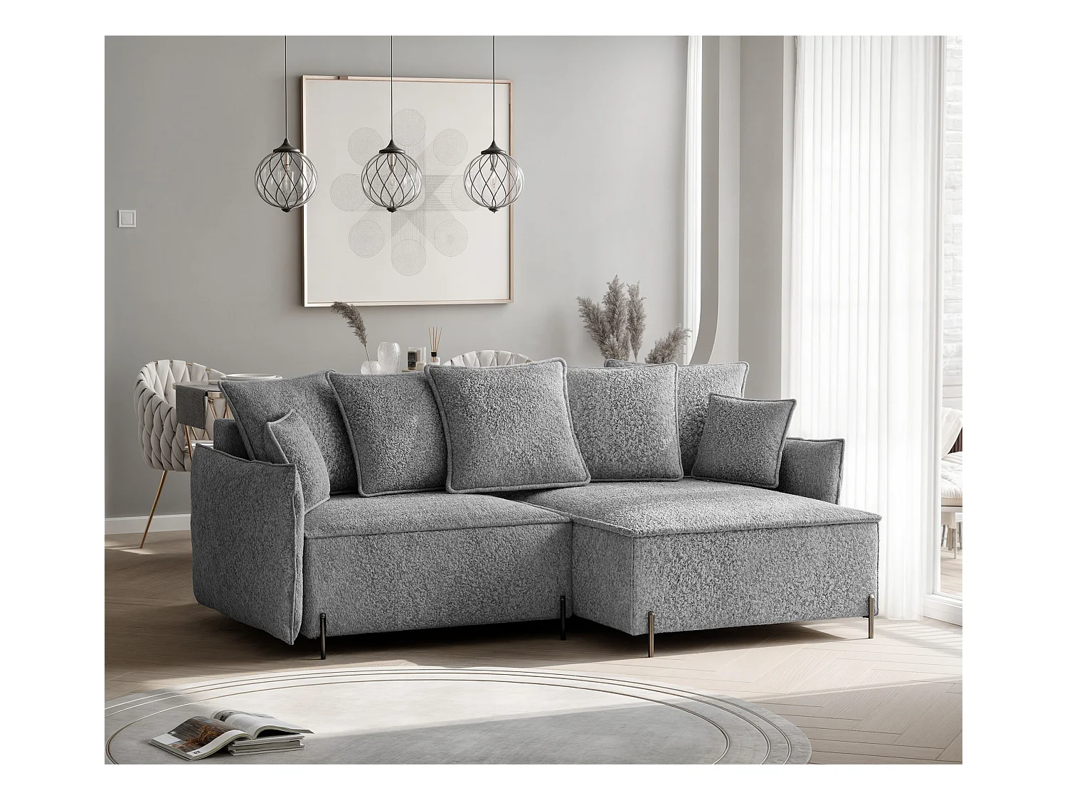 Canapé d'angle droit convertible, gris