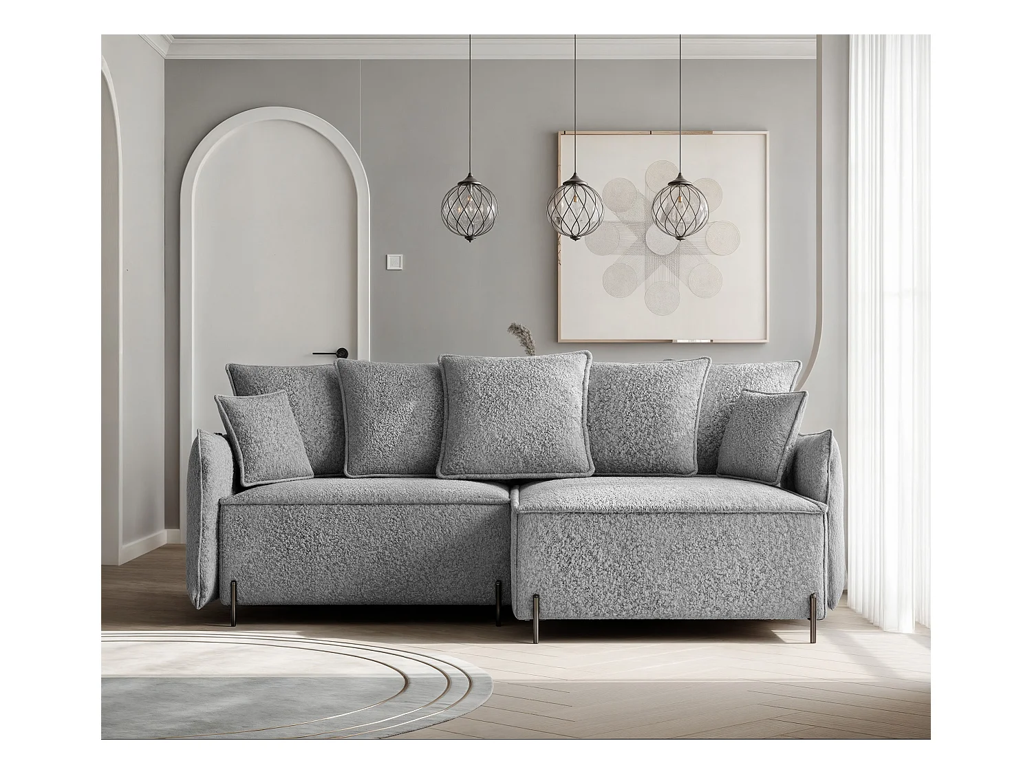 Canapé d'angle droit convertible, gris