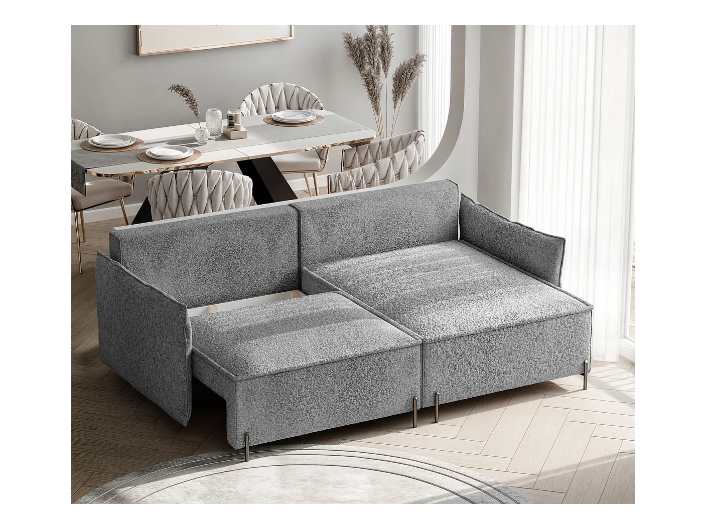 Canapé d'angle droit convertible, gris