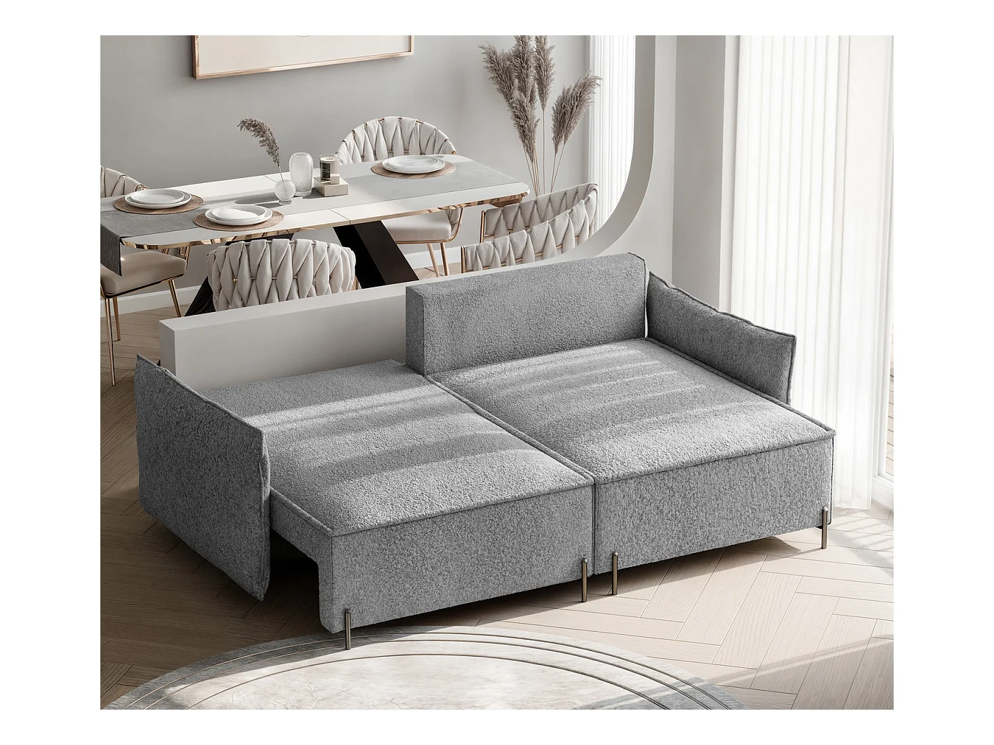 Canapé d'angle droit convertible, gris