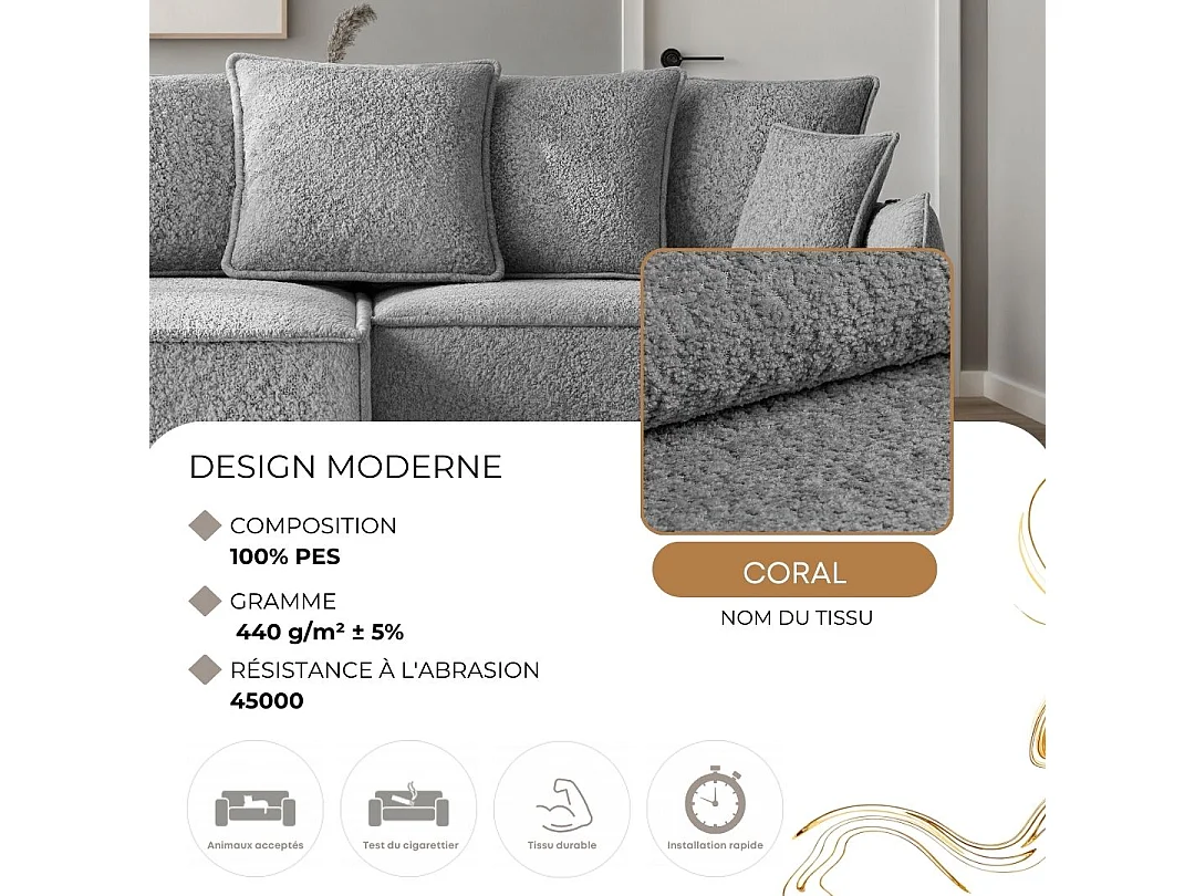 Canapé d'angle droit convertible, gris