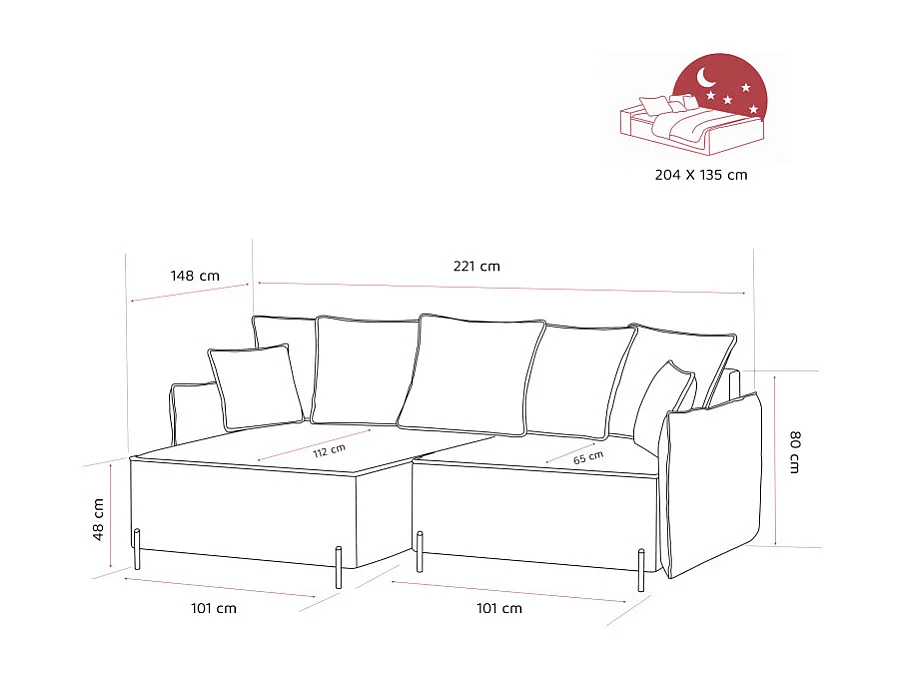 Canapé d'angle droit convertible, gris