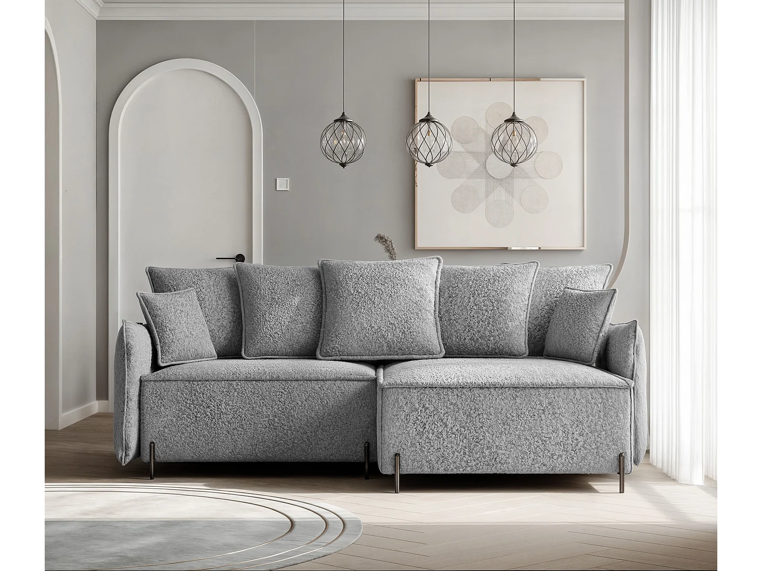 Canapé d'angle droit convertible, gris