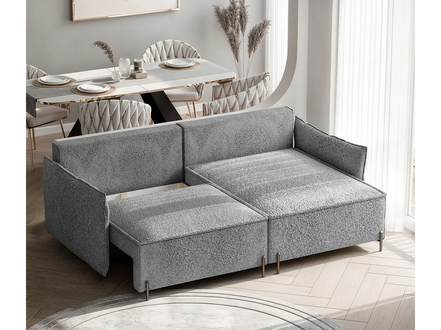 Canapé d'angle droit convertible, gris