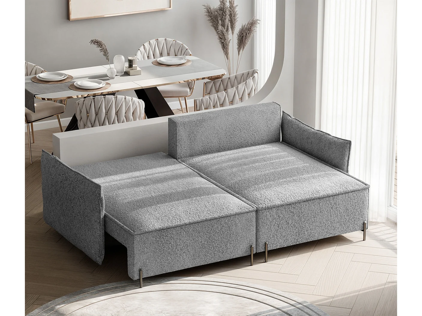 Canapé d'angle droit convertible, gris