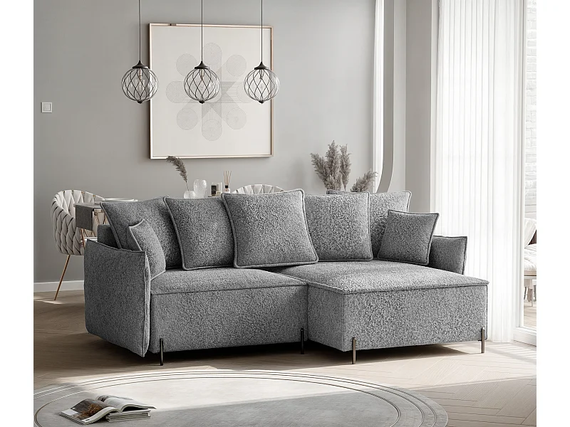 Canapé d'angle droit convertible, gris