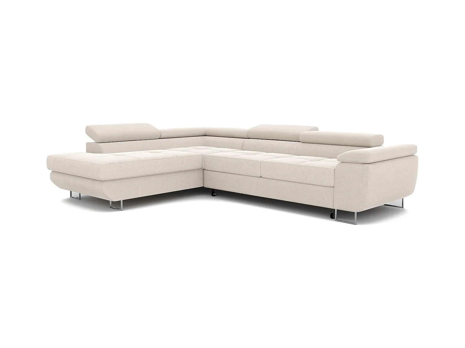 Canapé d'angle gauche convertible en tissu beige