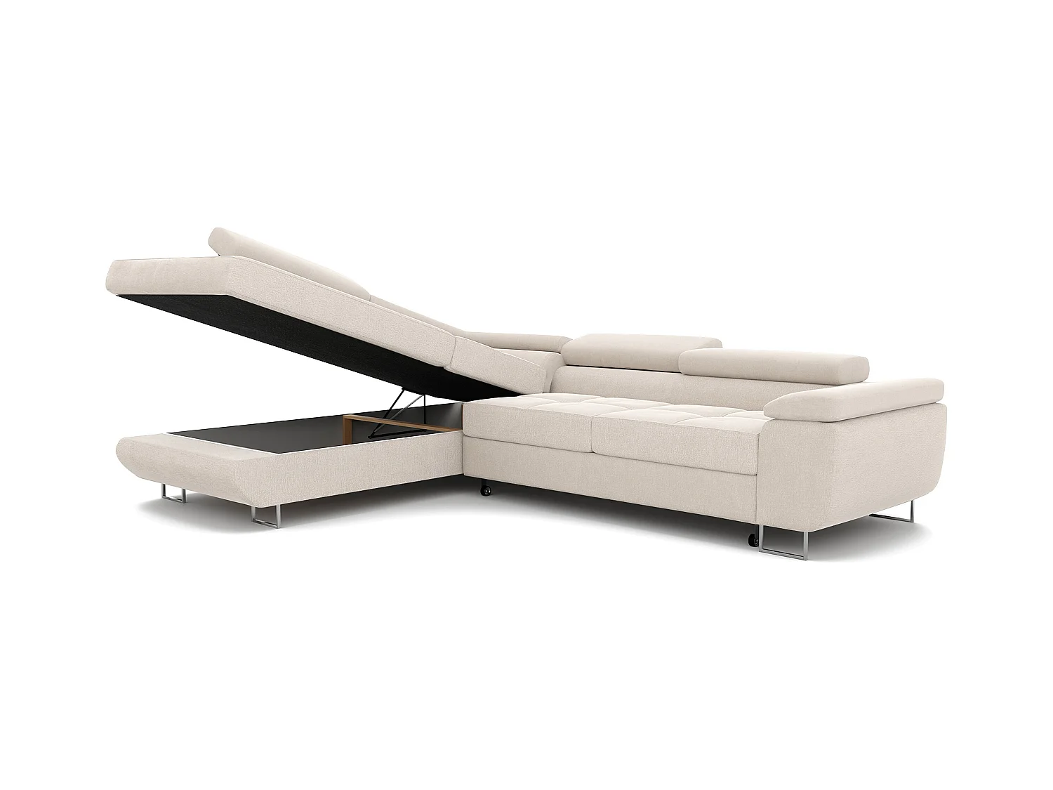 Canapé d'angle gauche convertible en tissu beige