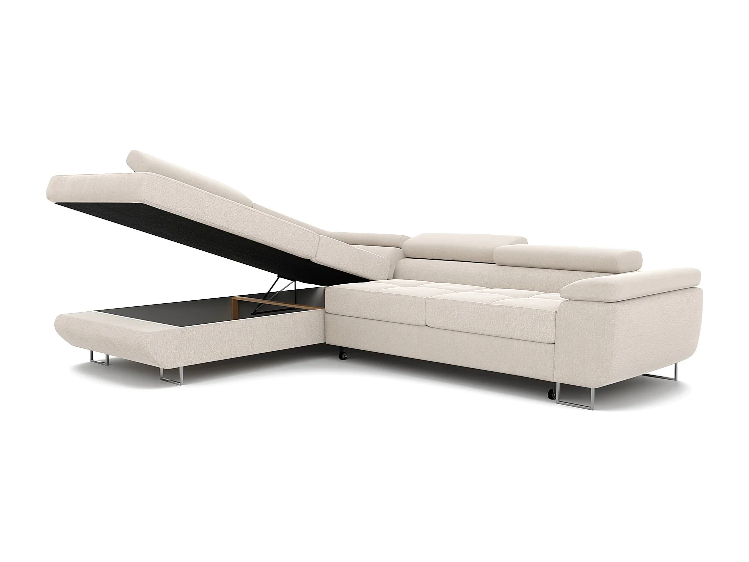 Canapé d'angle gauche convertible en tissu beige