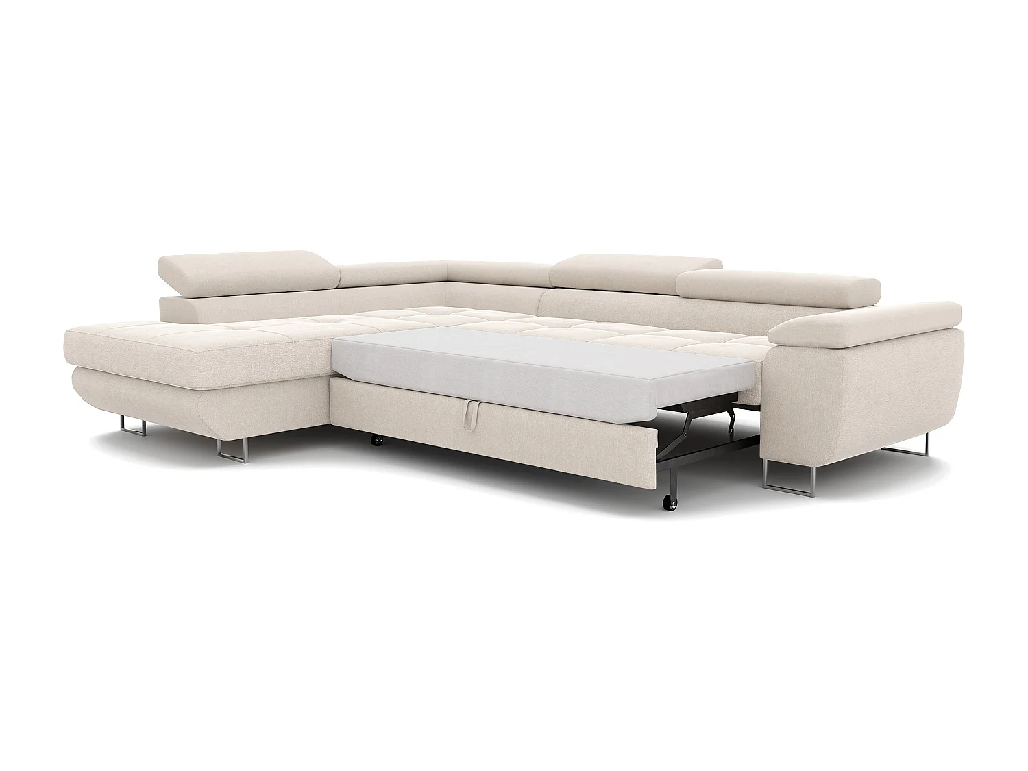 Canapé d'angle gauche convertible en tissu beige