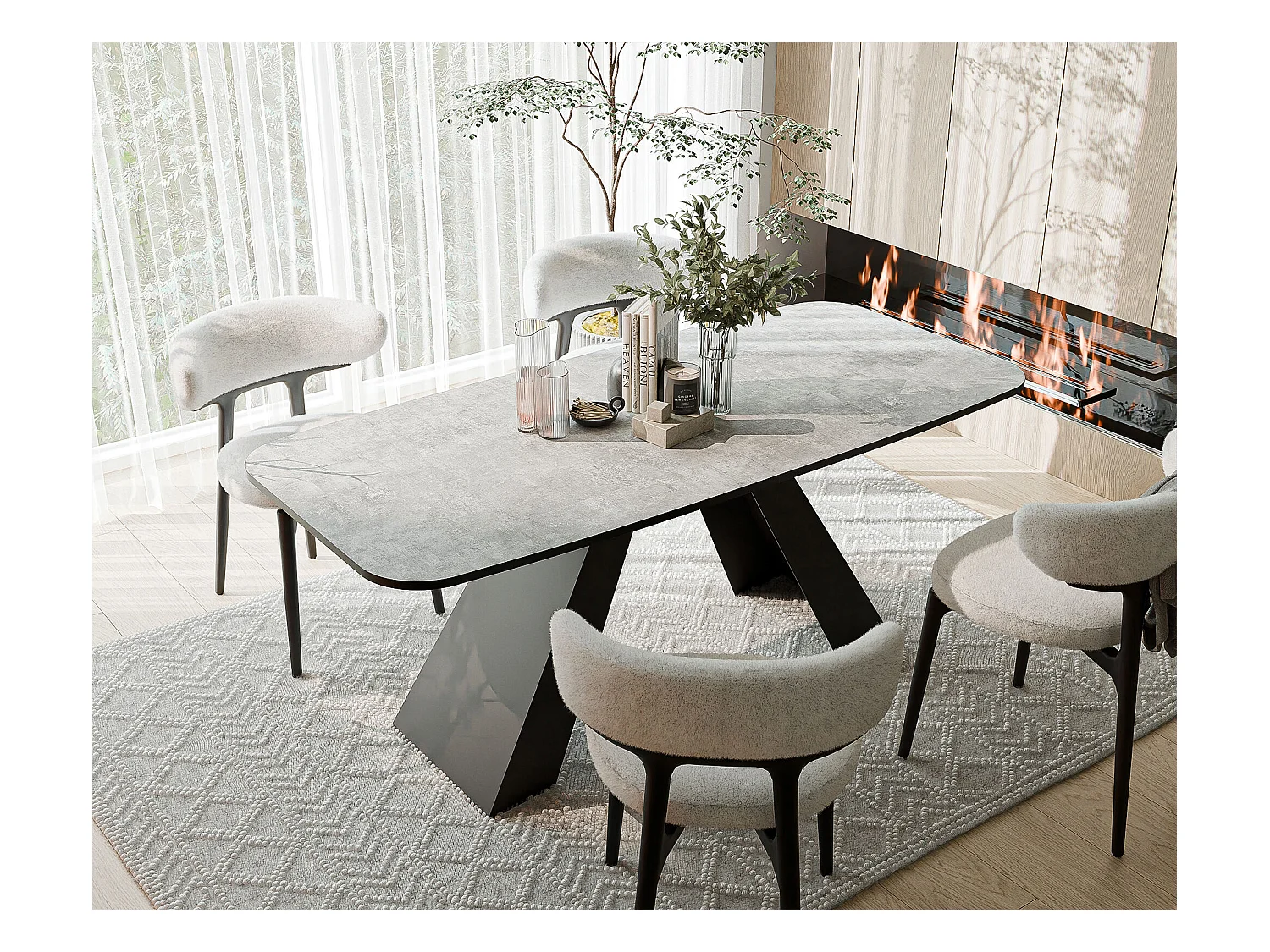 Table à manger extensible 160/198 en MDF, pieds en métal noir, bellato gris