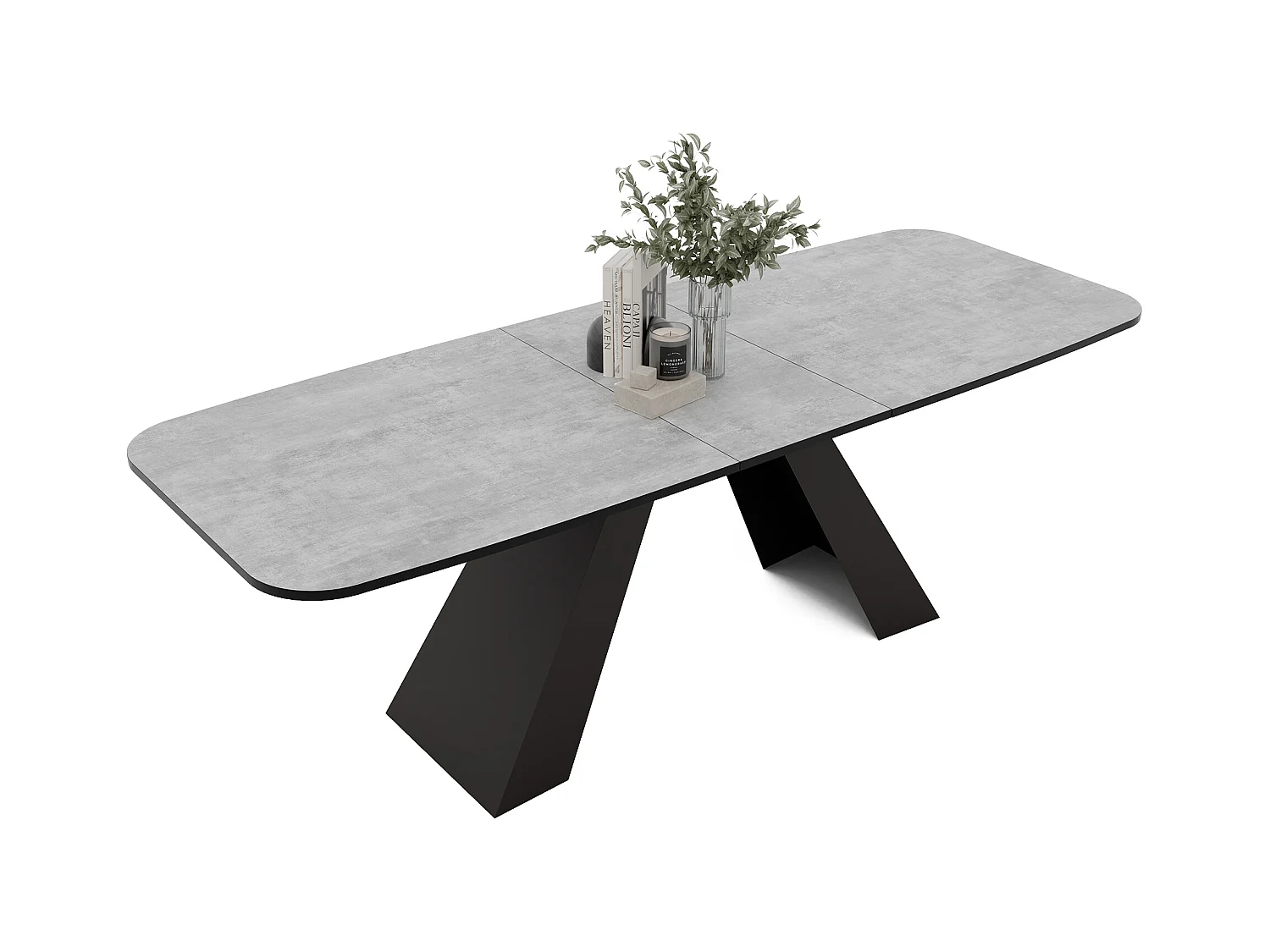 Table à manger extensible 160/198 en MDF, pieds en métal noir, bellato gris