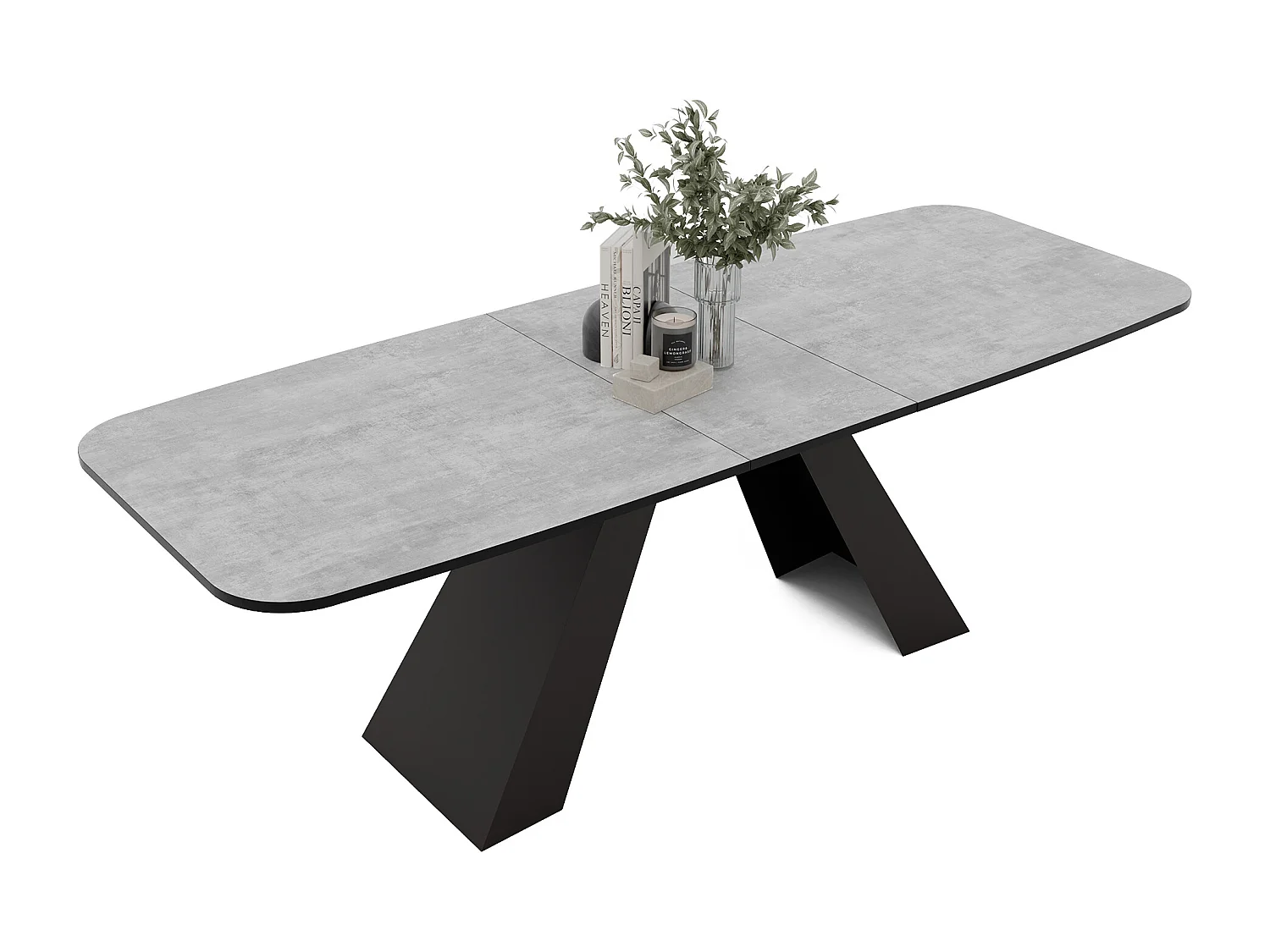 Table à manger extensible 160/198 en MDF, pieds en métal noir, bellato gris