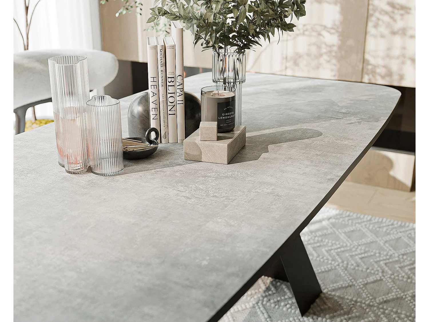 Table à manger extensible 160/198 en MDF, pieds en métal noir, bellato gris