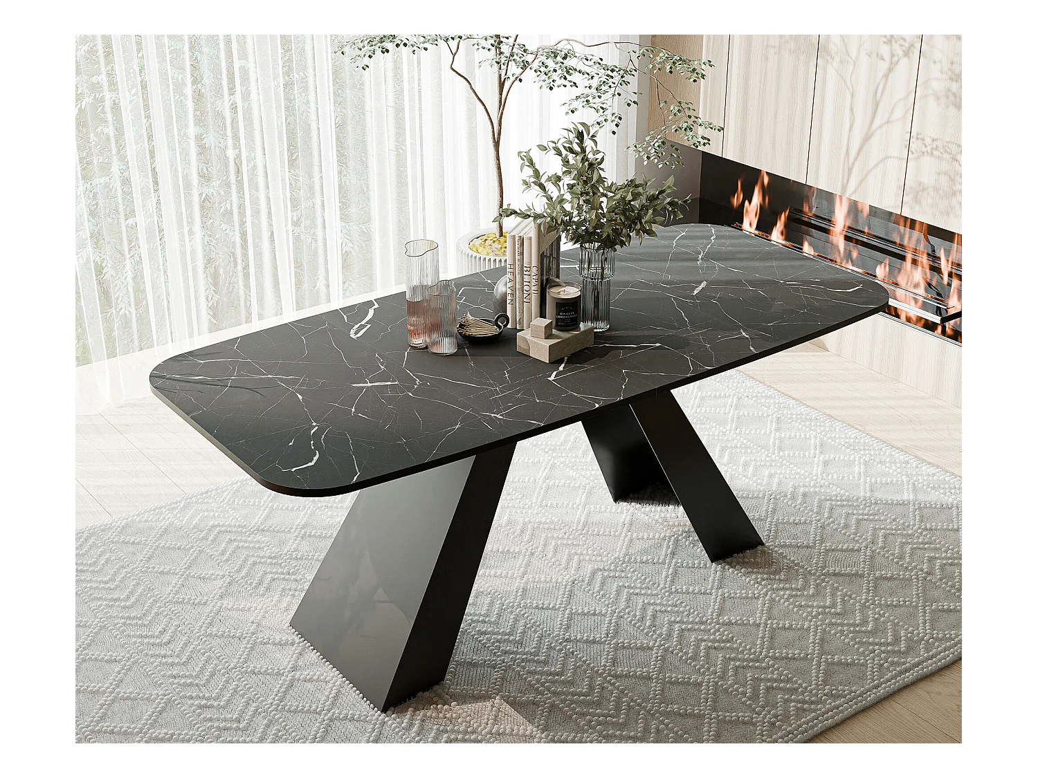 Table à manger extensible 160/198 en MDF, pieds en métal noir, grigia pietra