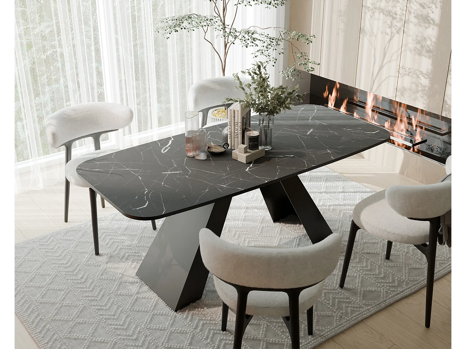 Table à manger extensible 160/198 en MDF, pieds en métal noir, grigia pietra