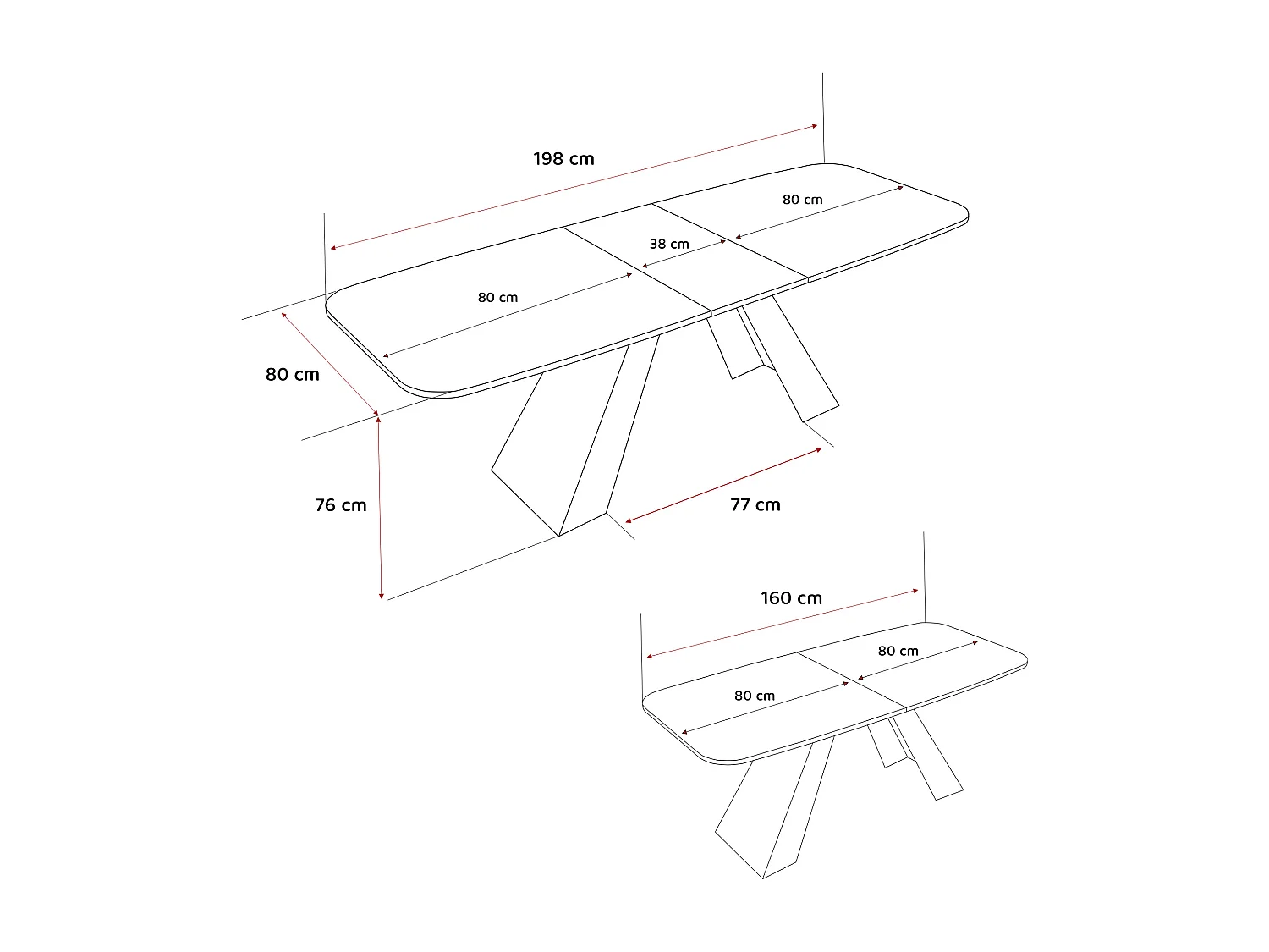Table à manger extensible 160/198 en MDF, pieds en métal noir, marbre bianco