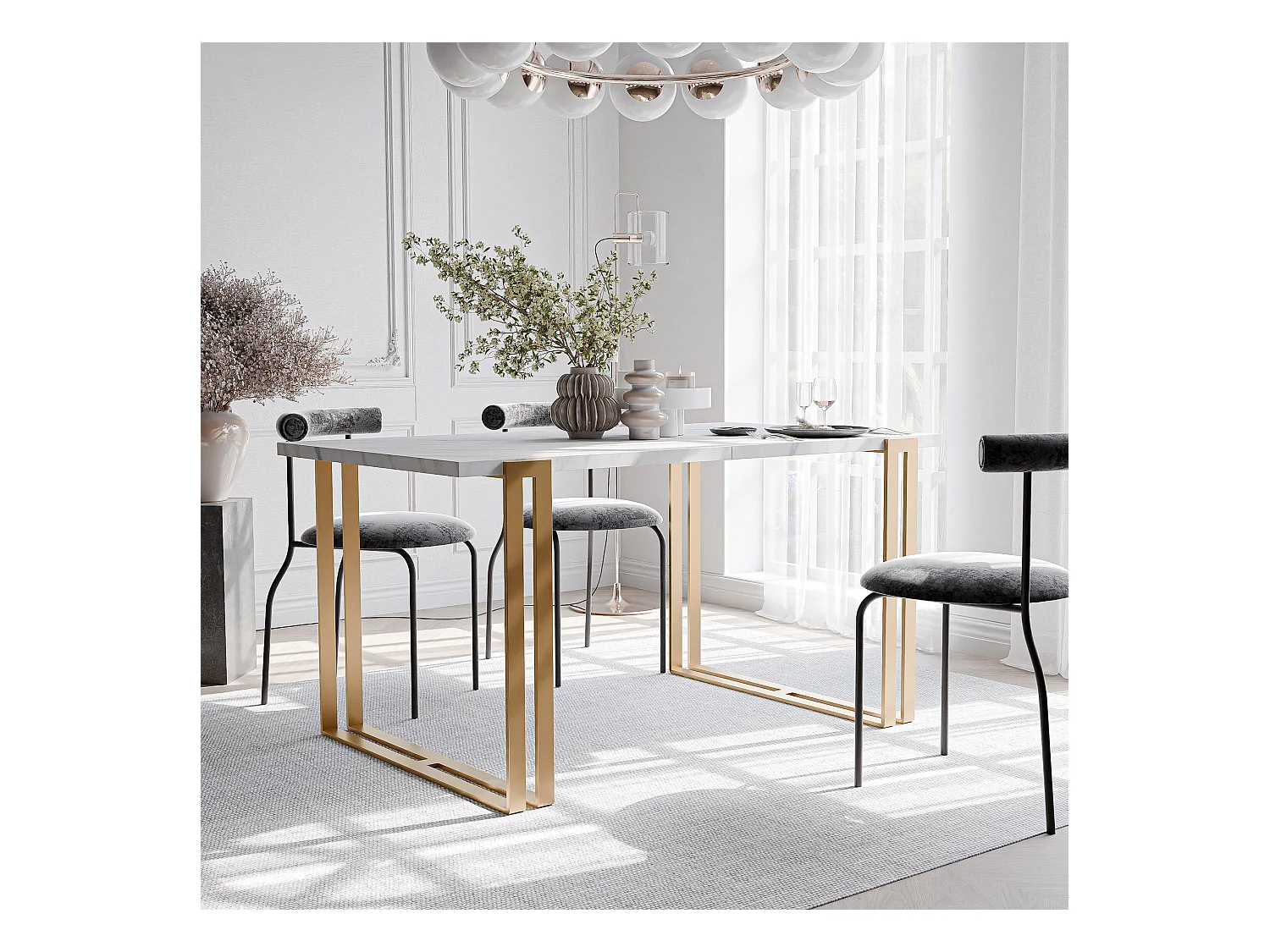 Table extensible marbre bianco, 160x220