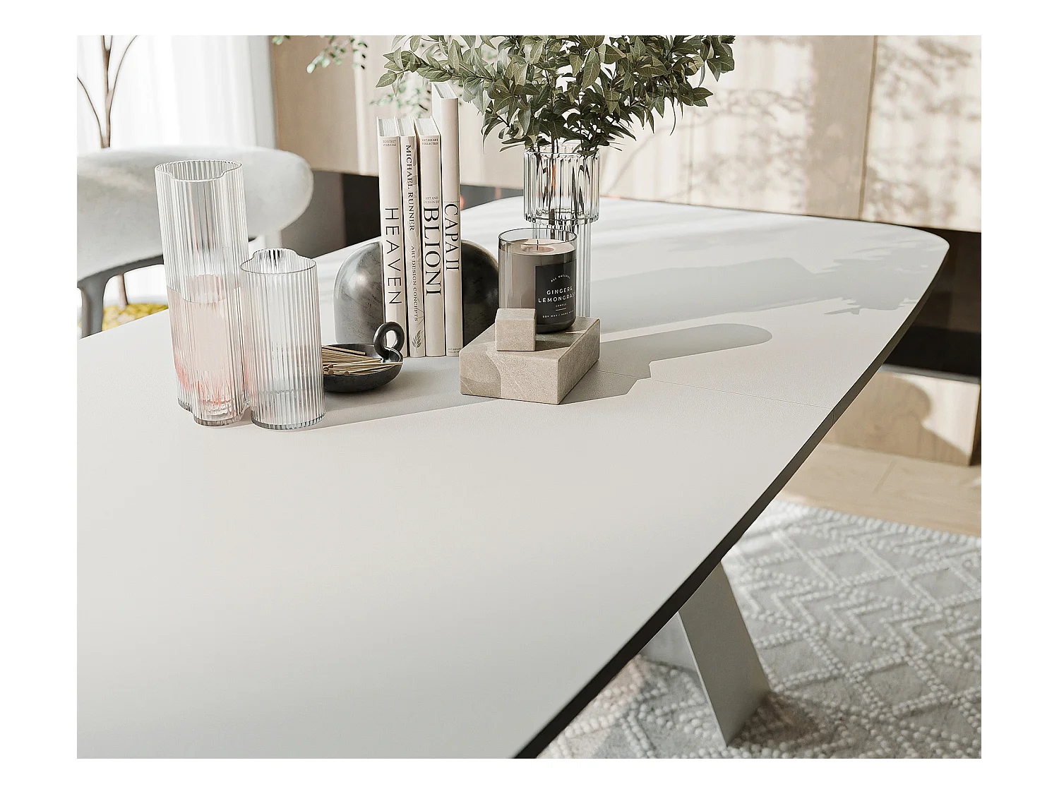 Table à manger extensible 180/218 en MDF, pieds en métal blanc, blanc arctique