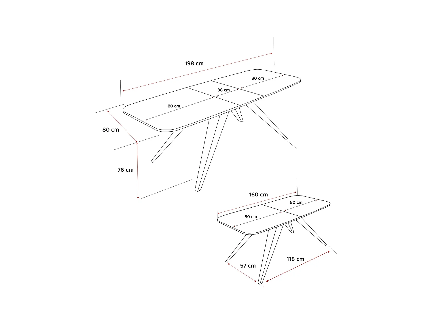 Table extensible noir, 160