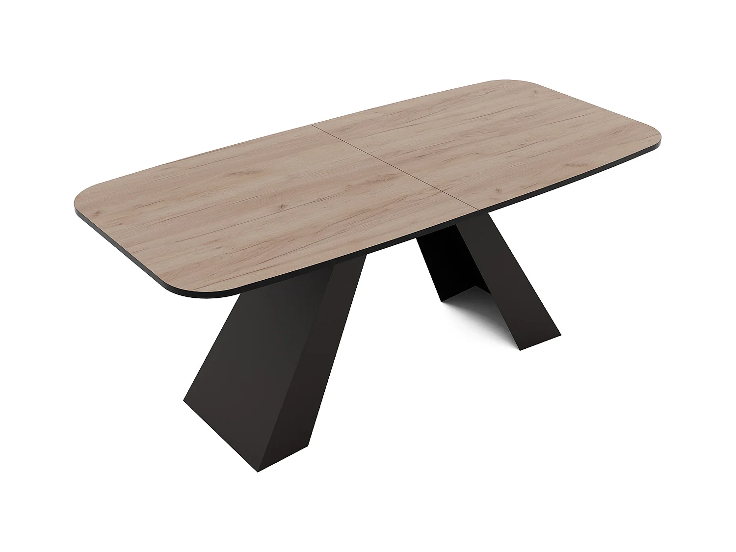 Table à manger extensible 160/198 en MDF, pieds en métal noir, chêne artisanal doré