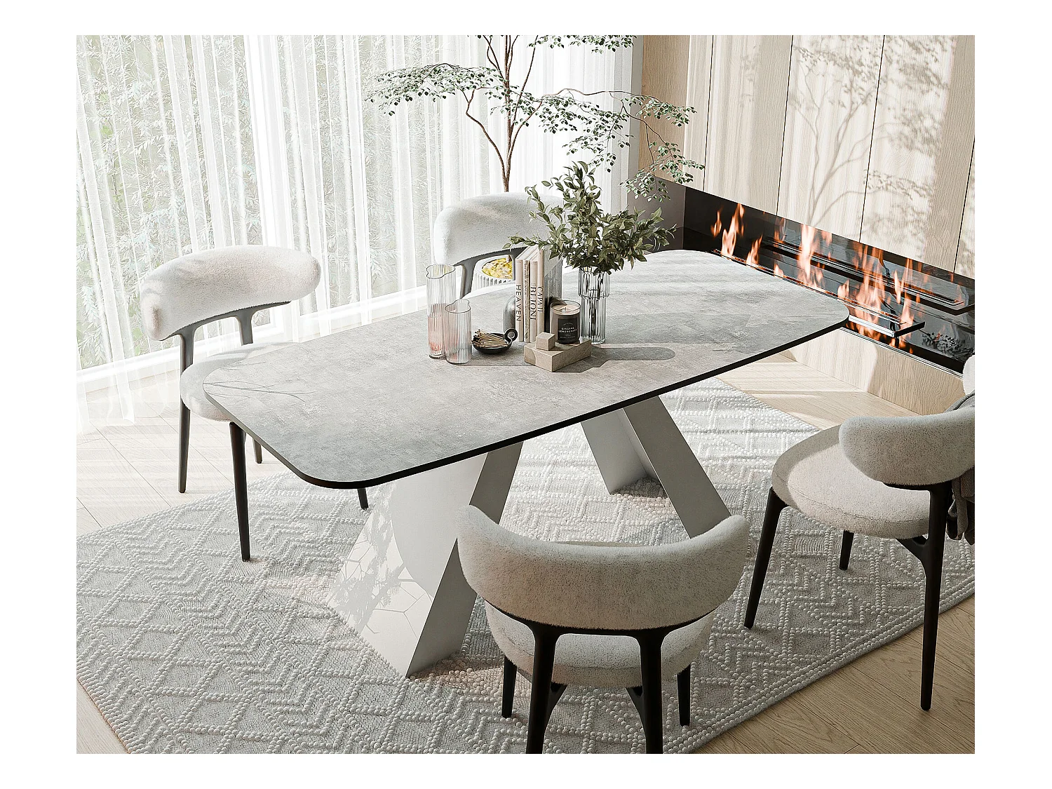 Table à manger extensible 160/198 en MDF, pieds en métal blanc, bellato gris