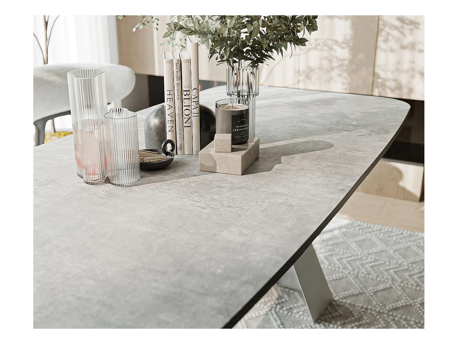 Table à manger extensible 160/198 en MDF, pieds en métal blanc, bellato gris