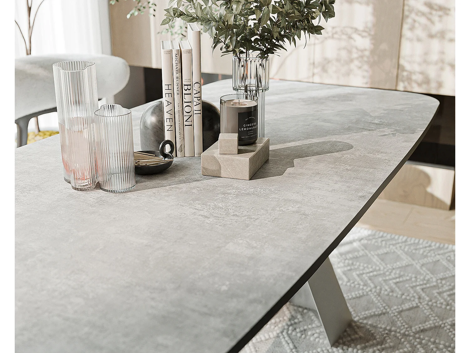 Table à manger extensible 160/198 en MDF, pieds en métal blanc, bellato gris