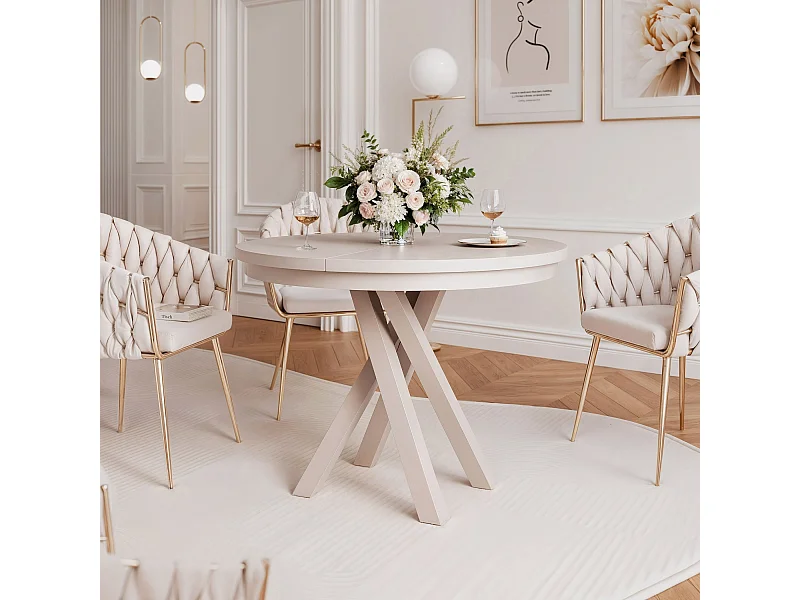 Table à manger extensible pour 4 personnes couleur cachemire avec pieds en métal - 100/140 cm - LORIEN