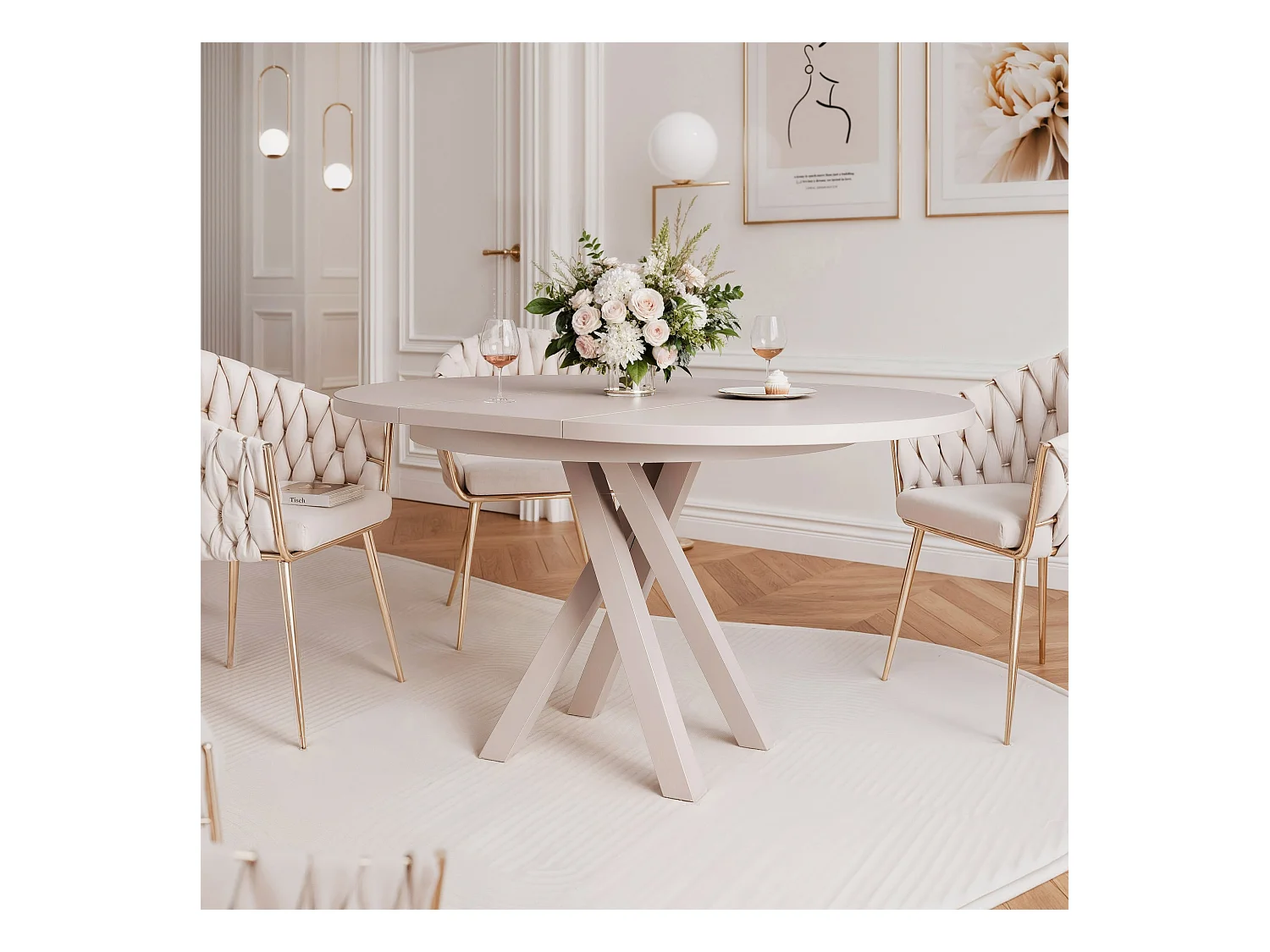 Table à manger extensible pour 4 personnes couleur cachemire avec pieds en métal - 100/140 cm - LORIEN