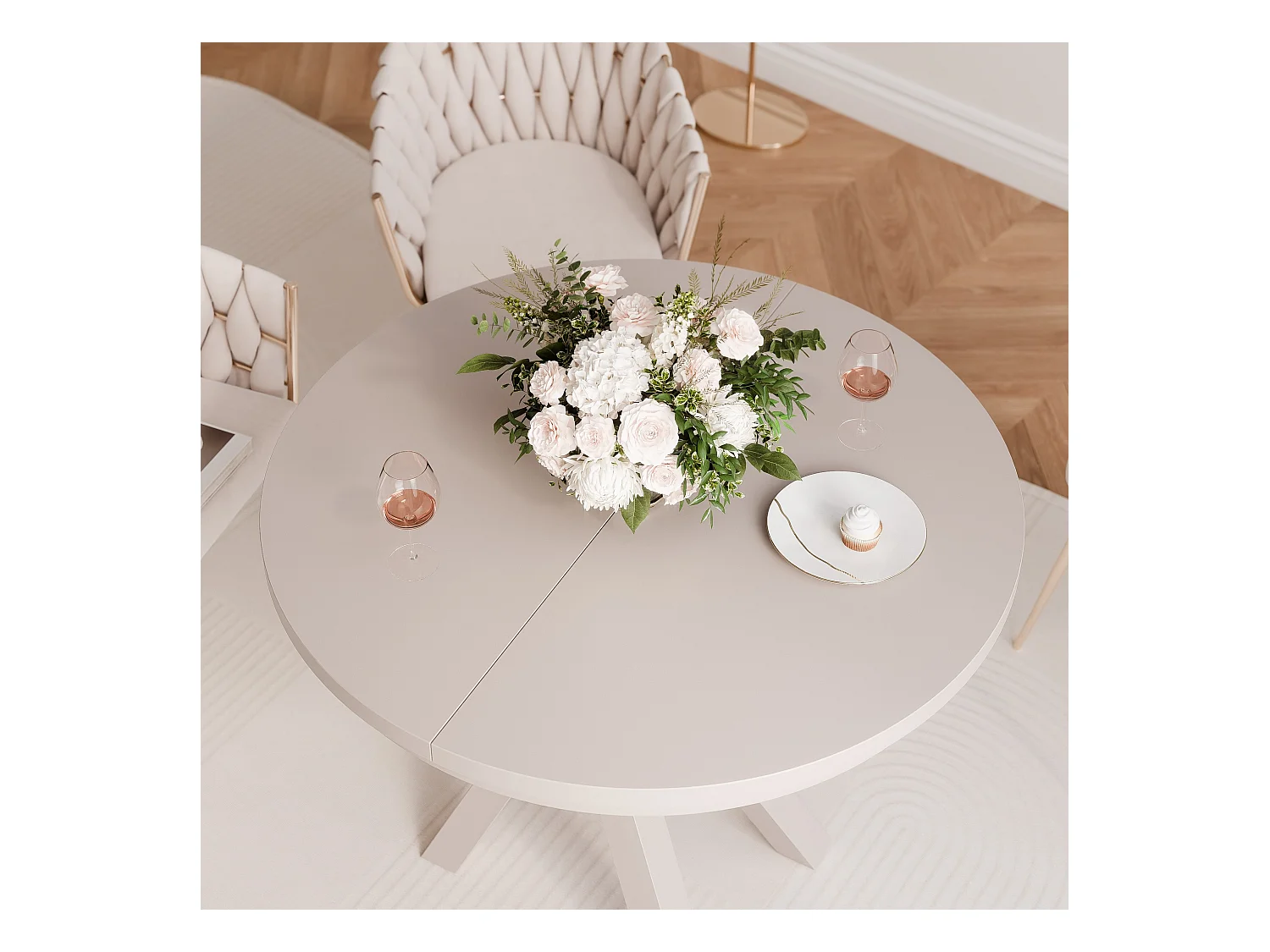 Table à manger extensible pour 4 personnes couleur cachemire avec pieds en métal - 100/140 cm - LORIEN