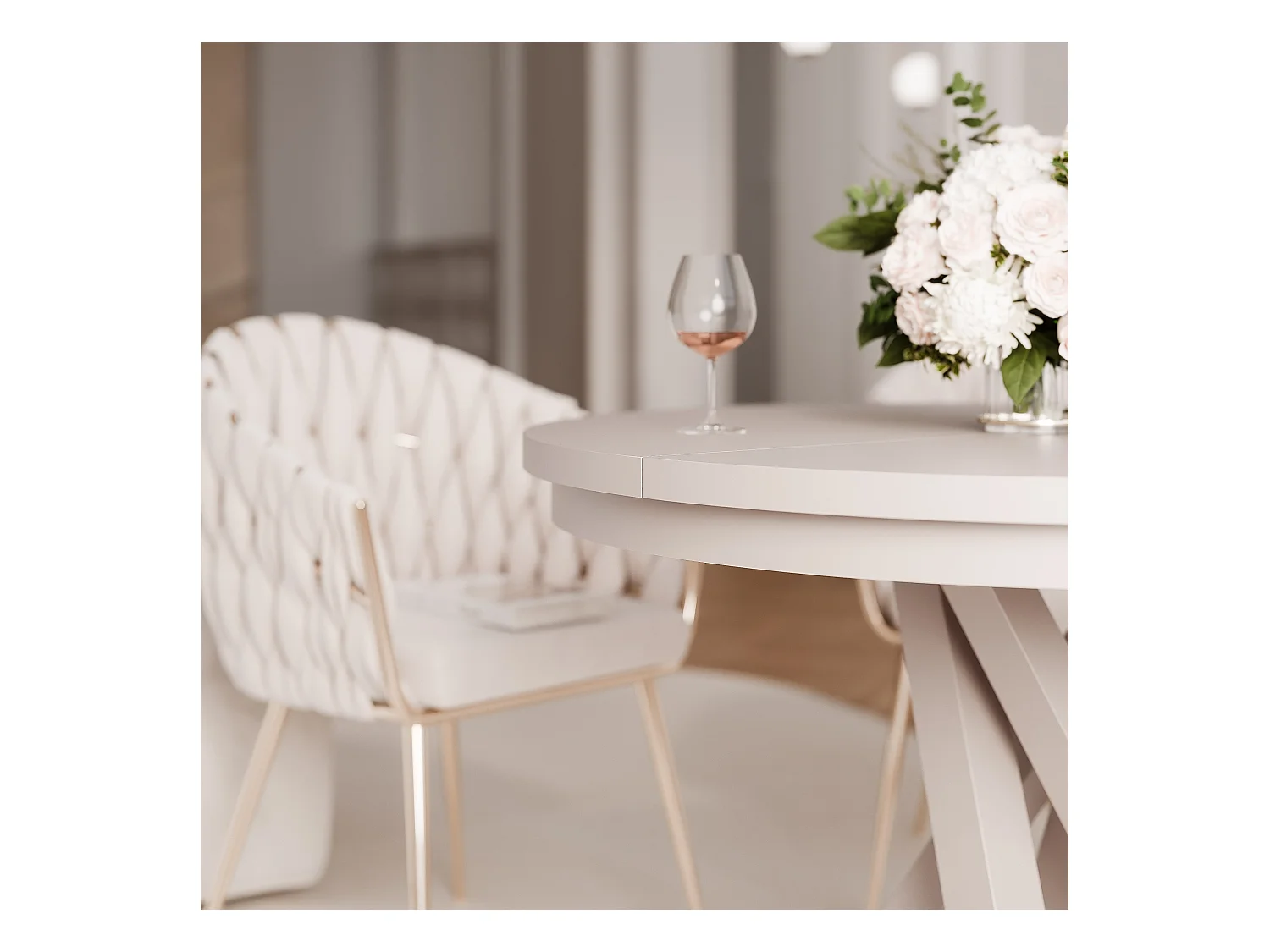 Table à manger extensible pour 4 personnes couleur cachemire avec pieds en métal - 100/140 cm - LORIEN