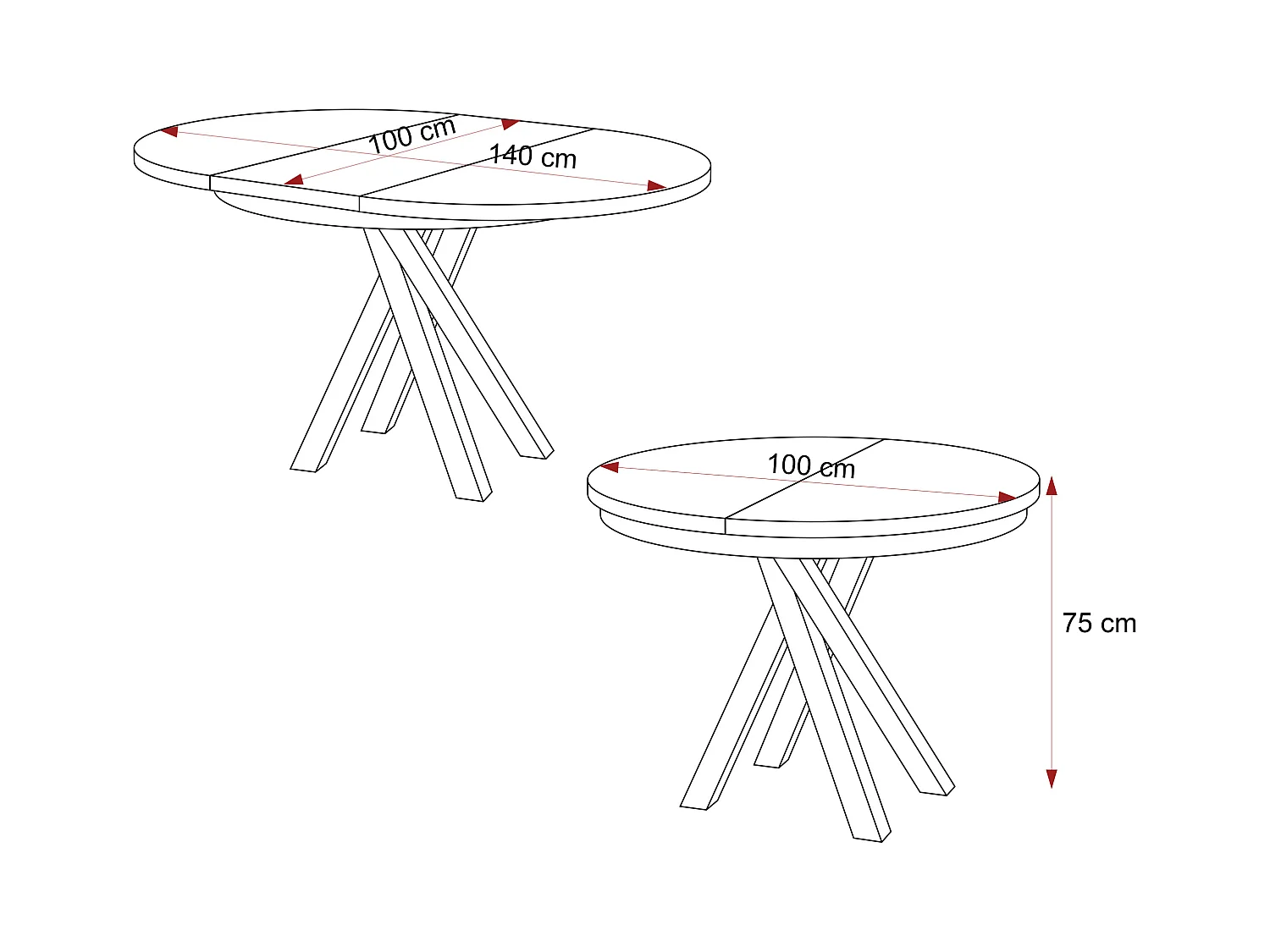 Table à manger extensible pour 4 personnes couleur cachemire avec pieds en métal - 100/140 cm - LORIEN