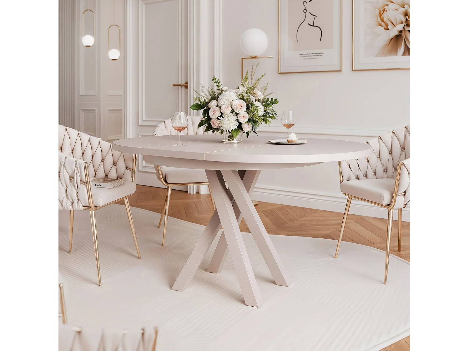 Table à manger extensible pour 4 personnes couleur cachemire avec pieds en métal - 100/140 cm - LORIEN